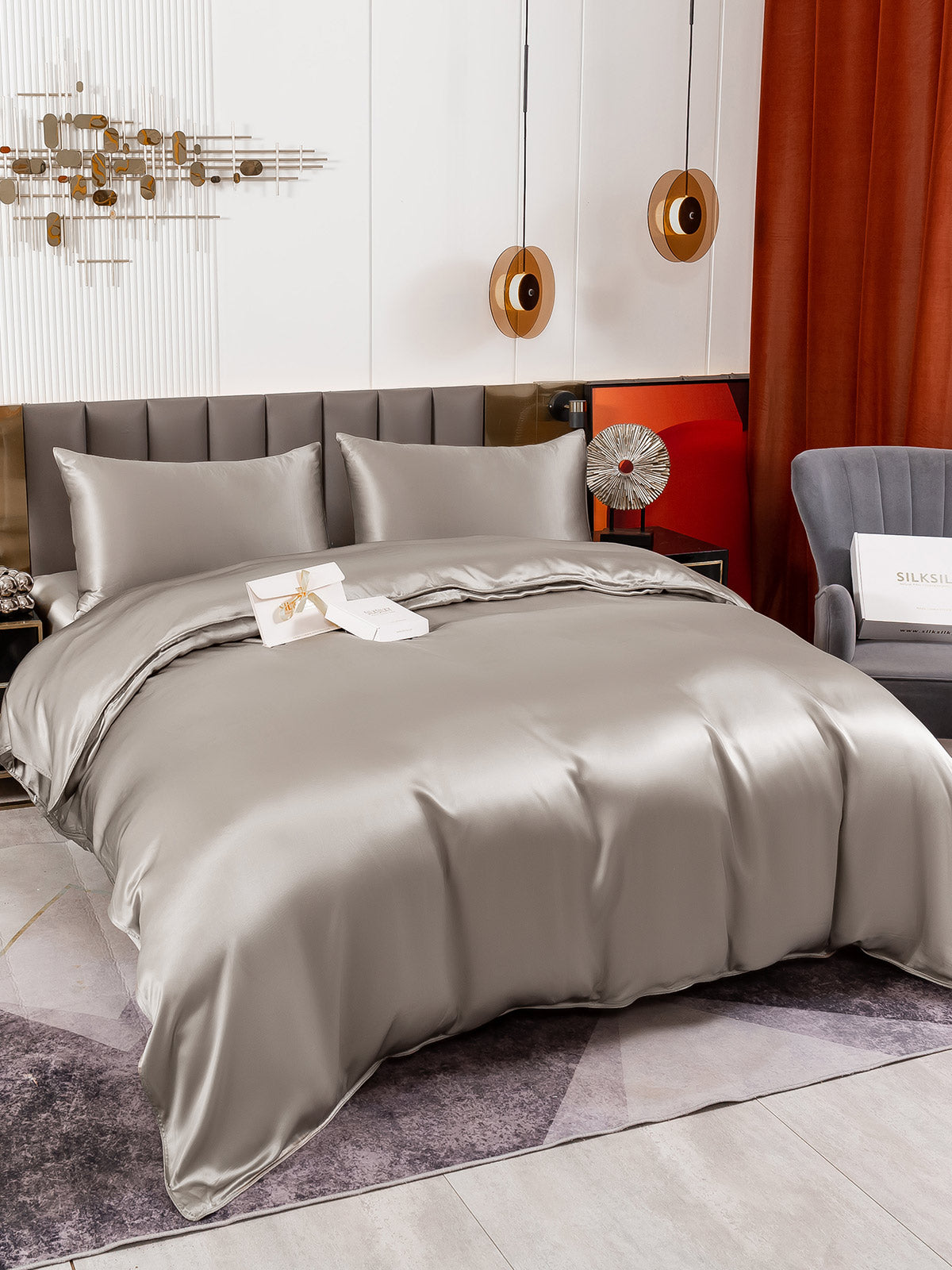 SilkSilky US 19Momme Pure Silk Bedding Set Gray 004