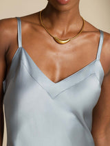 [Grayish Blue] SilkSilky Spaghetti Strap V Neck Dress 006