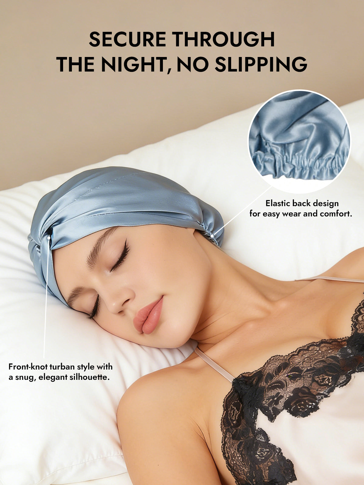 [Steel Blue] SilkSilky  Pure Silk Sleep Cap 006