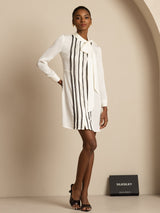 [White] SilkSilky 19Momme Silk Long Sleeve Tie Neck Dress 006
