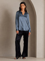 [Real Teal] SilkSilky  Long Sleeve Lapel Collar Women's Shirts 005