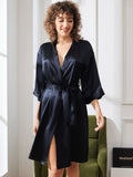 SilkSilky US Pure Silk Half Sleeve Womens Robe Black 003