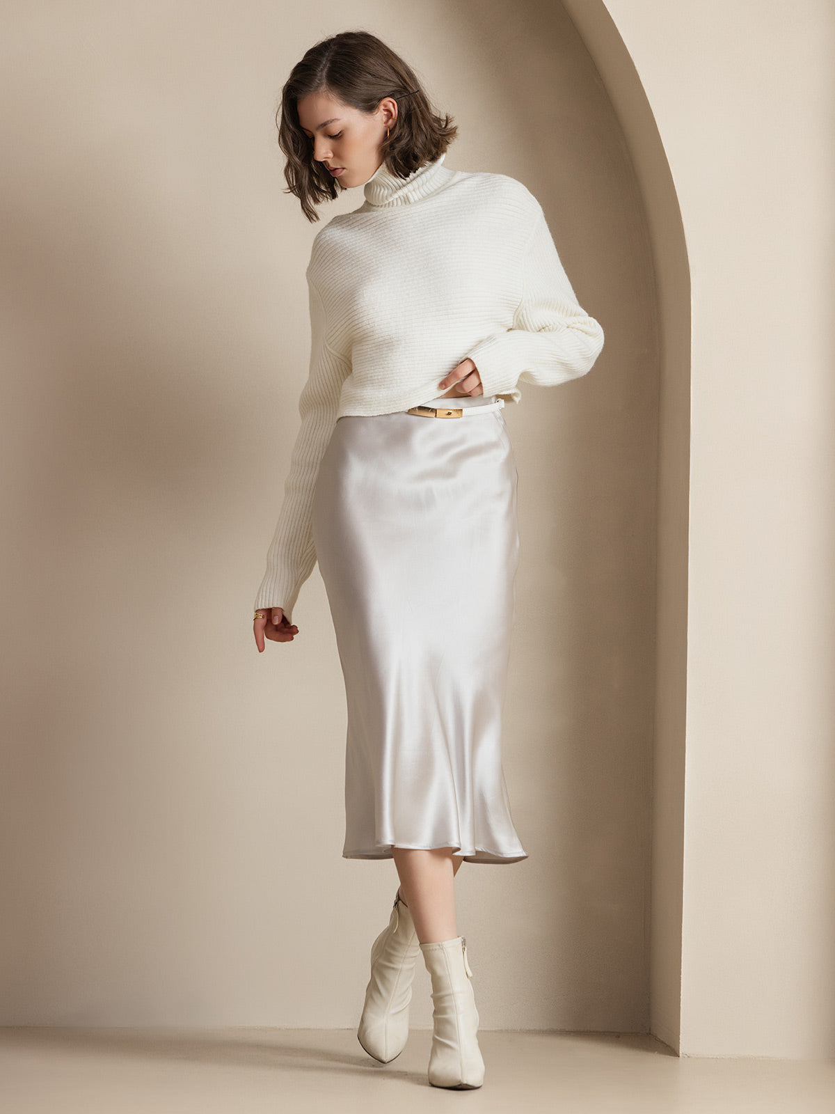 [Light Gray] SilkSilky  19Momme Pure Silk Skirt 001