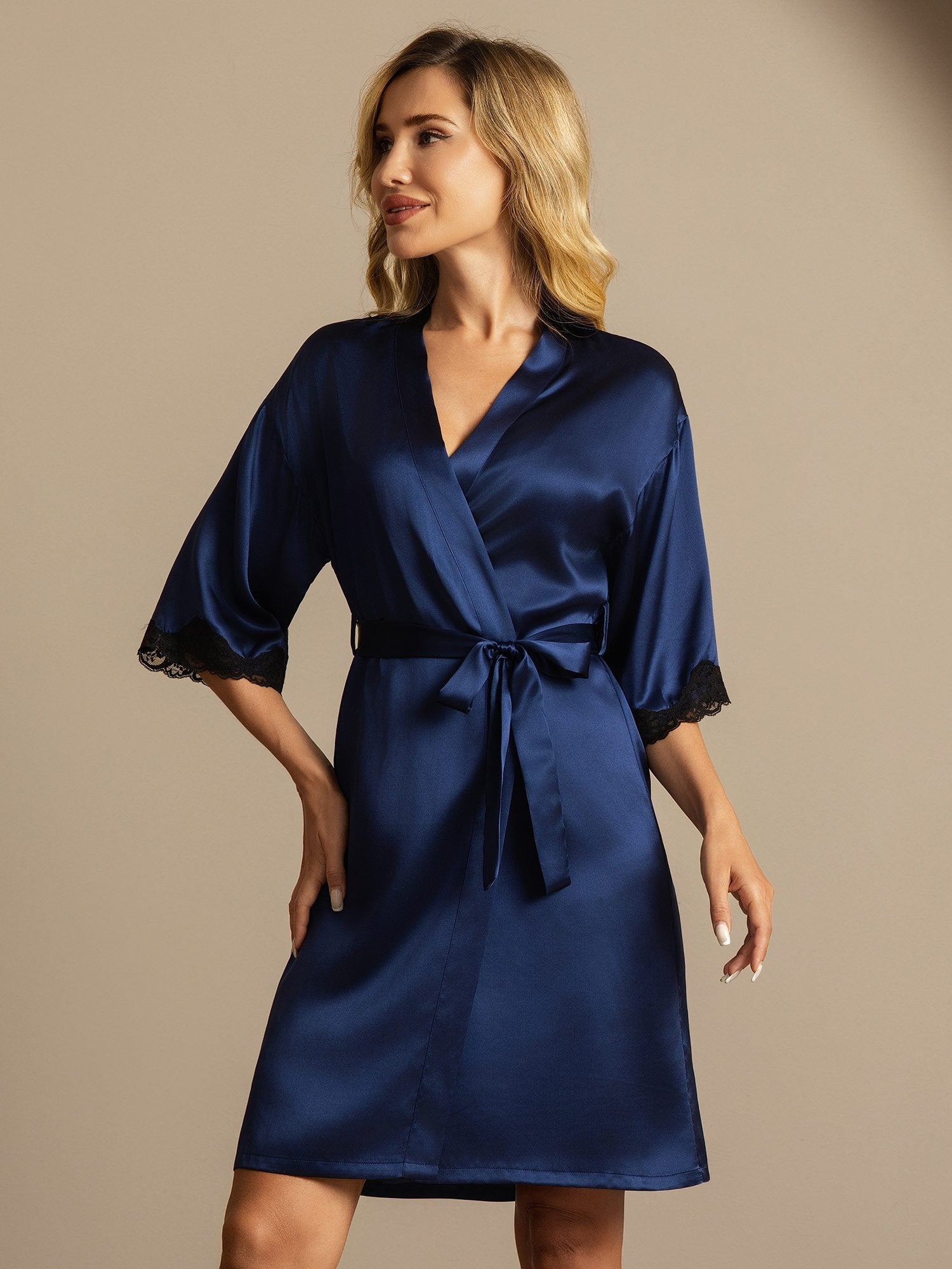 Pure Silk Basic Women's Robe with Lace Design – SILKSILKY