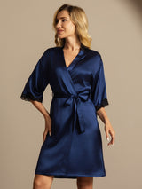 [Dark Blue] SilkSilky  Half Sleeve Women's Robe 005