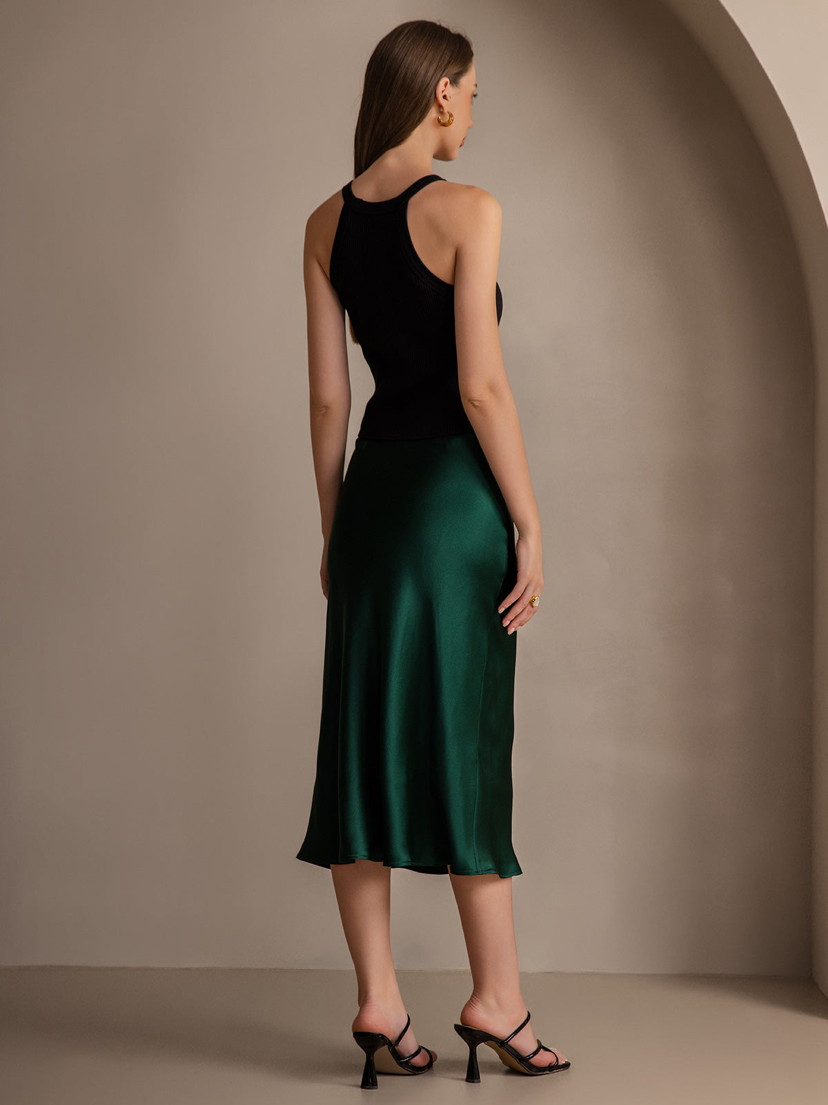 [Dark Green] SilkSilky  19Momme Pure Silk Skirt 004