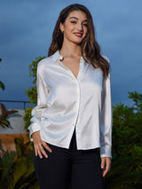[White] SilkSilky  Long Sleeve Lapel Collar Women's Shirt 003