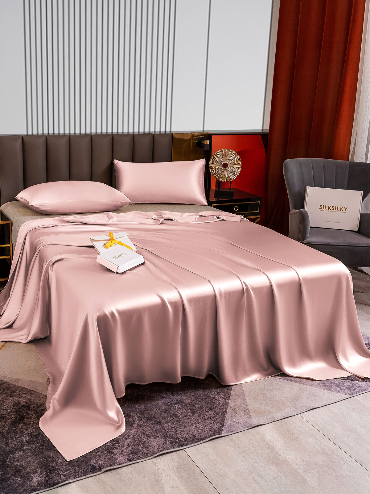 SilkSilky US 22Momme Pure Silk Bedding Set PaleMauve 003