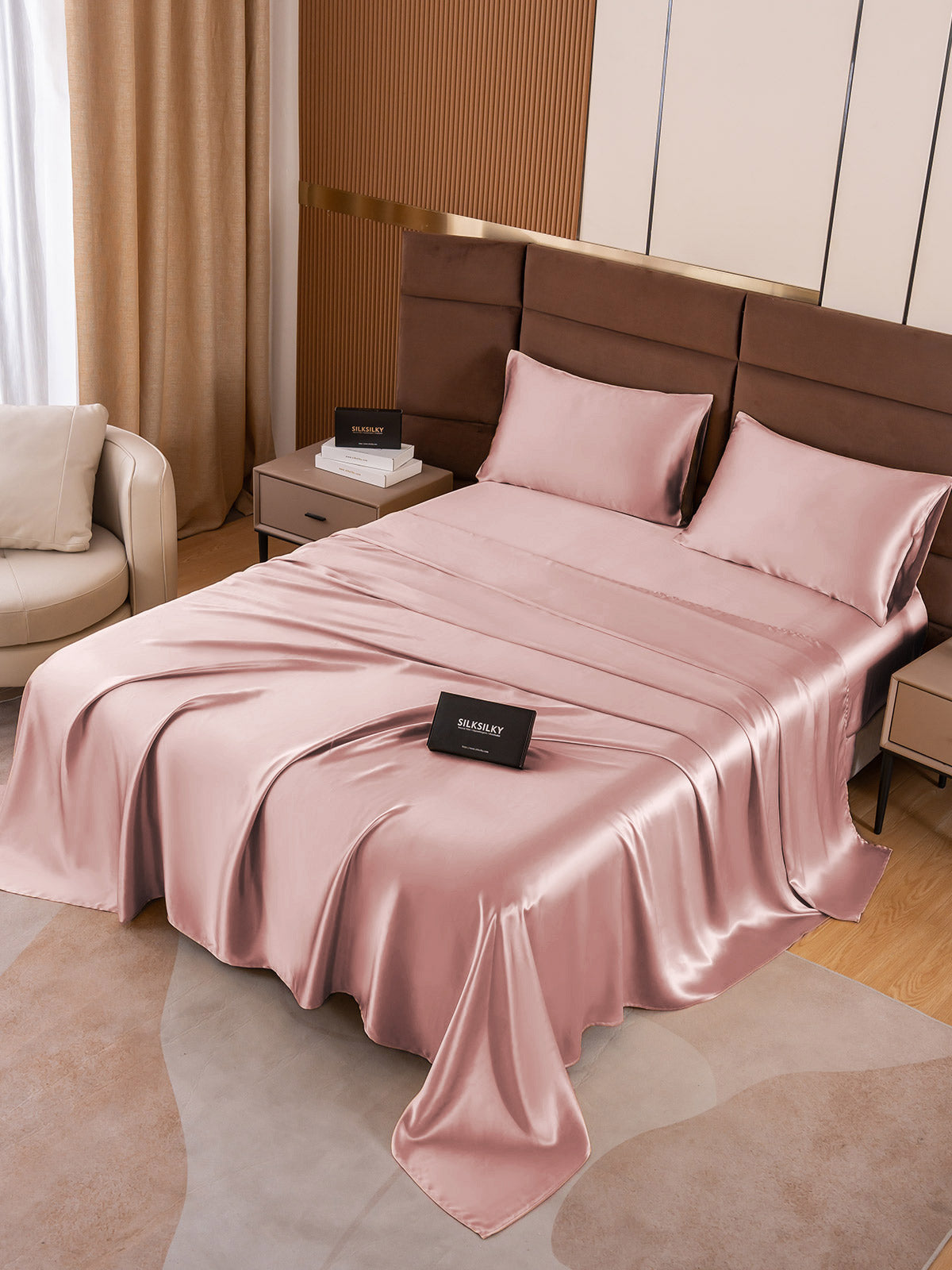 SilkSilky US 19Momme Pure Silk Bedding Set PaleMauve 001