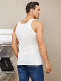 SilkSilky US Silk Knitted Sleeveless Round Neck Men's T Shirt White 002