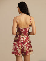 [Wine Dragon] SilkSilky  Spaghetti Strap V Neck Camisole Set 002