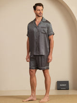 [Black Ginkgo] SilkSilky  Short Sleeve Notch Collar Men's Pajamas 004