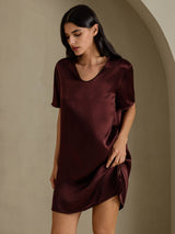 [Brown] SilkSilky  Half Sleeve V Neck Nightgown 003