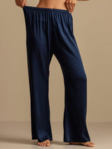 [Dark Blue] SilkSilky  19Momme Machine-Washable Silk Women's Sleep Pants 005