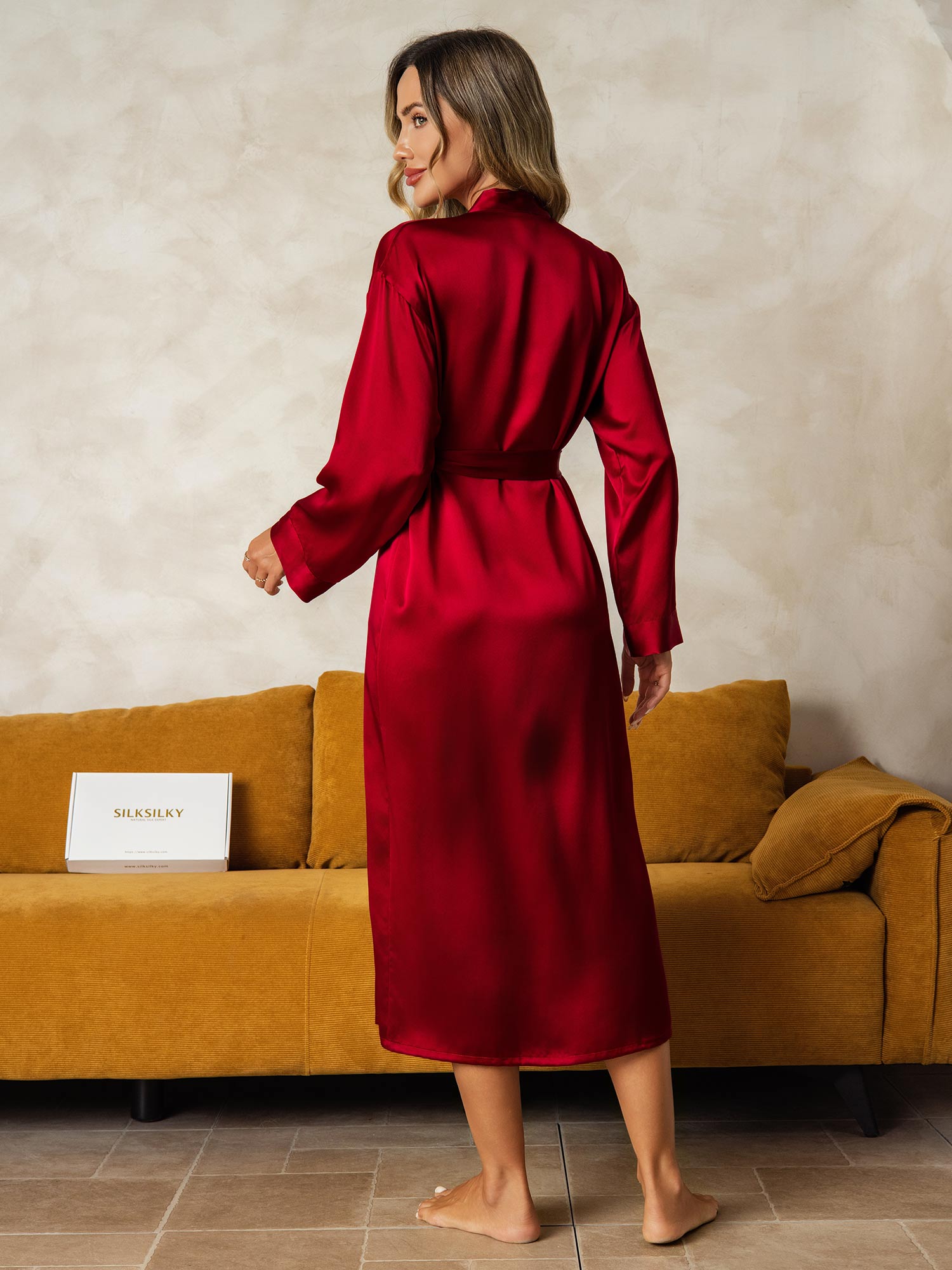 [Wine] SilkSilky  Pure Silk Wrap Women's Robe 002