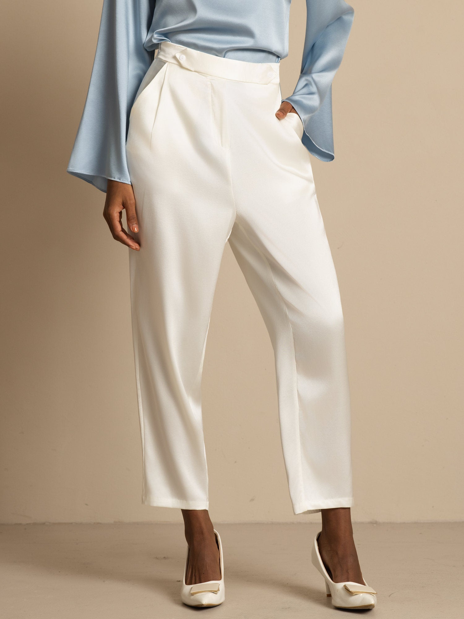 [White] SilkSilky  19Momme Silk Womens Pants 005