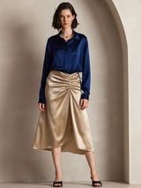 [Dark Blue] SilkSilky  Long Sleeve Lapel Collar Women's Shirt 001