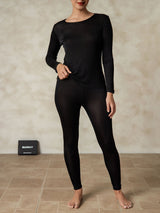 [Black] SilkSilky  Long Sleeve Round Neck Women's Long Johns 001