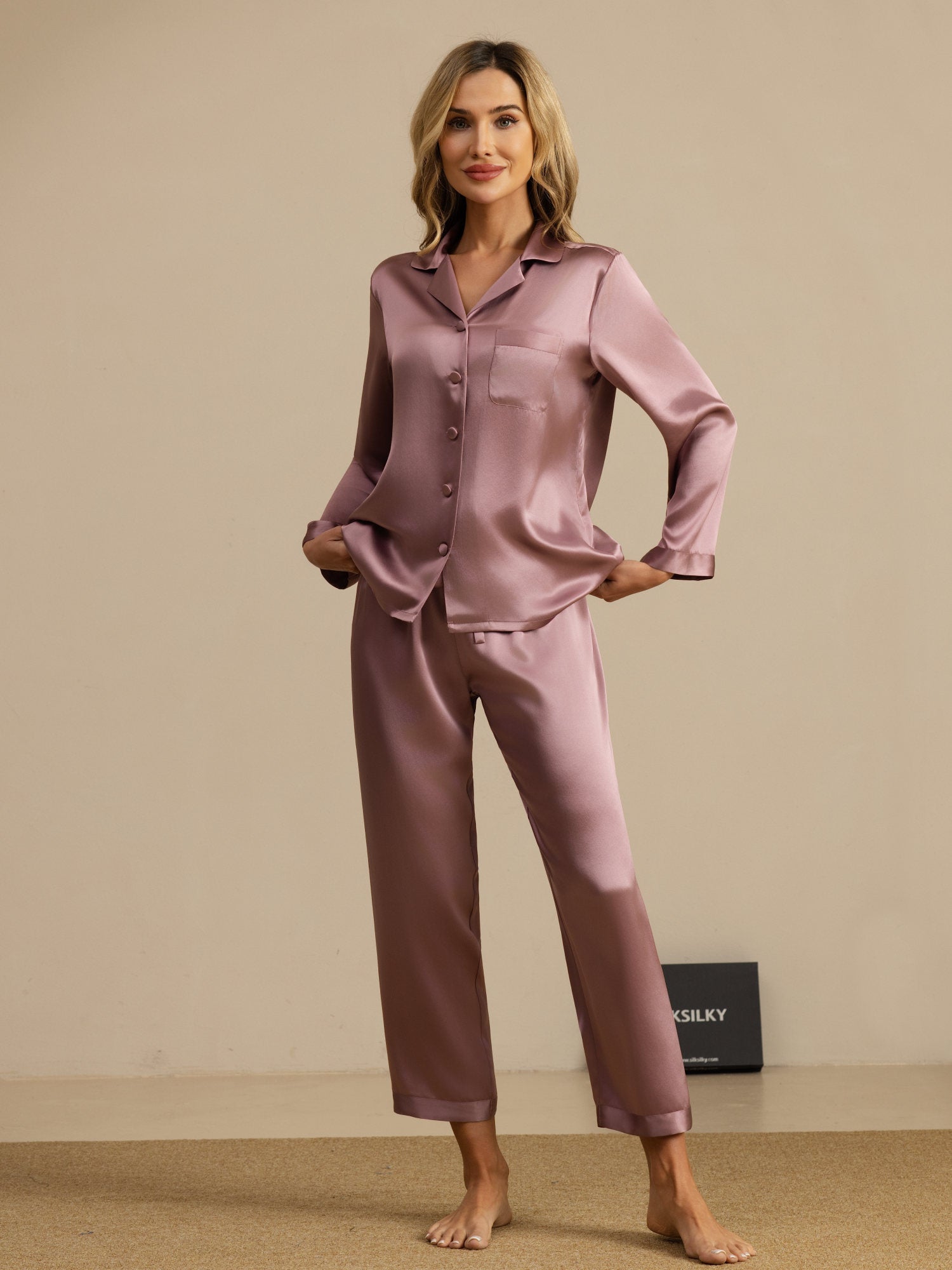 [Pale Mauve] SilkSilky  Long Sleeve Notch Collar Women's Pajamas 007