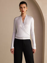 [Gray] SilkSilky  Long Sleeve Wrap Women's Blouse 001