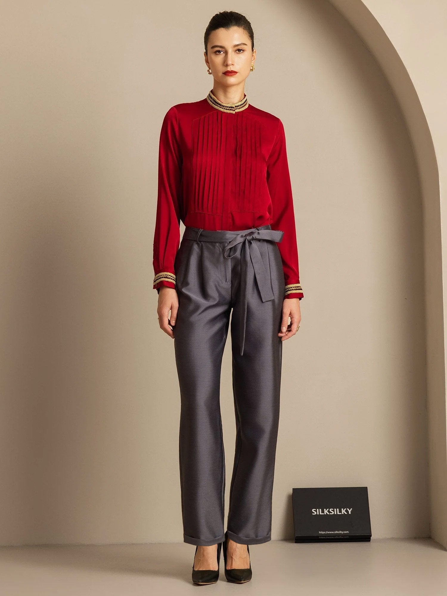 [Gray] SilkSilky  32Momme Silk Womens Pants 006,