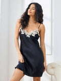 SilkSilky US Pure Silk Sleeveless V Neck Nightgown Black 003