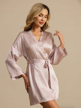 [Pink Heart Geo] SilkSilky  Long Sleeve Women's Robe 003