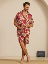 [Wine Dragon] SilkSilky  Short Sleeve Notch Collar Men's Pajamas 007