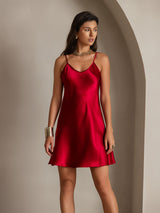 [Wine] SilkSilky  Spaghetti Strap V Neck Dress 001