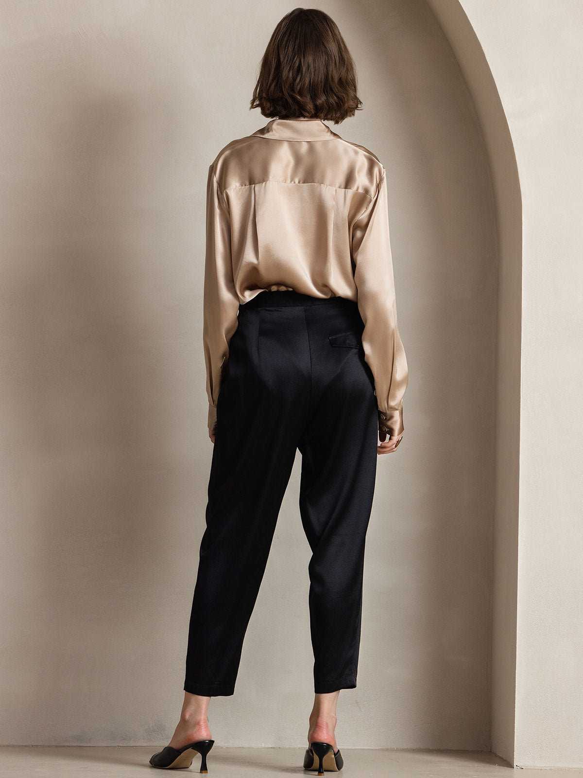 [Champagne] SilkSilky  Silk Lapel Collar Women's Shirt 004