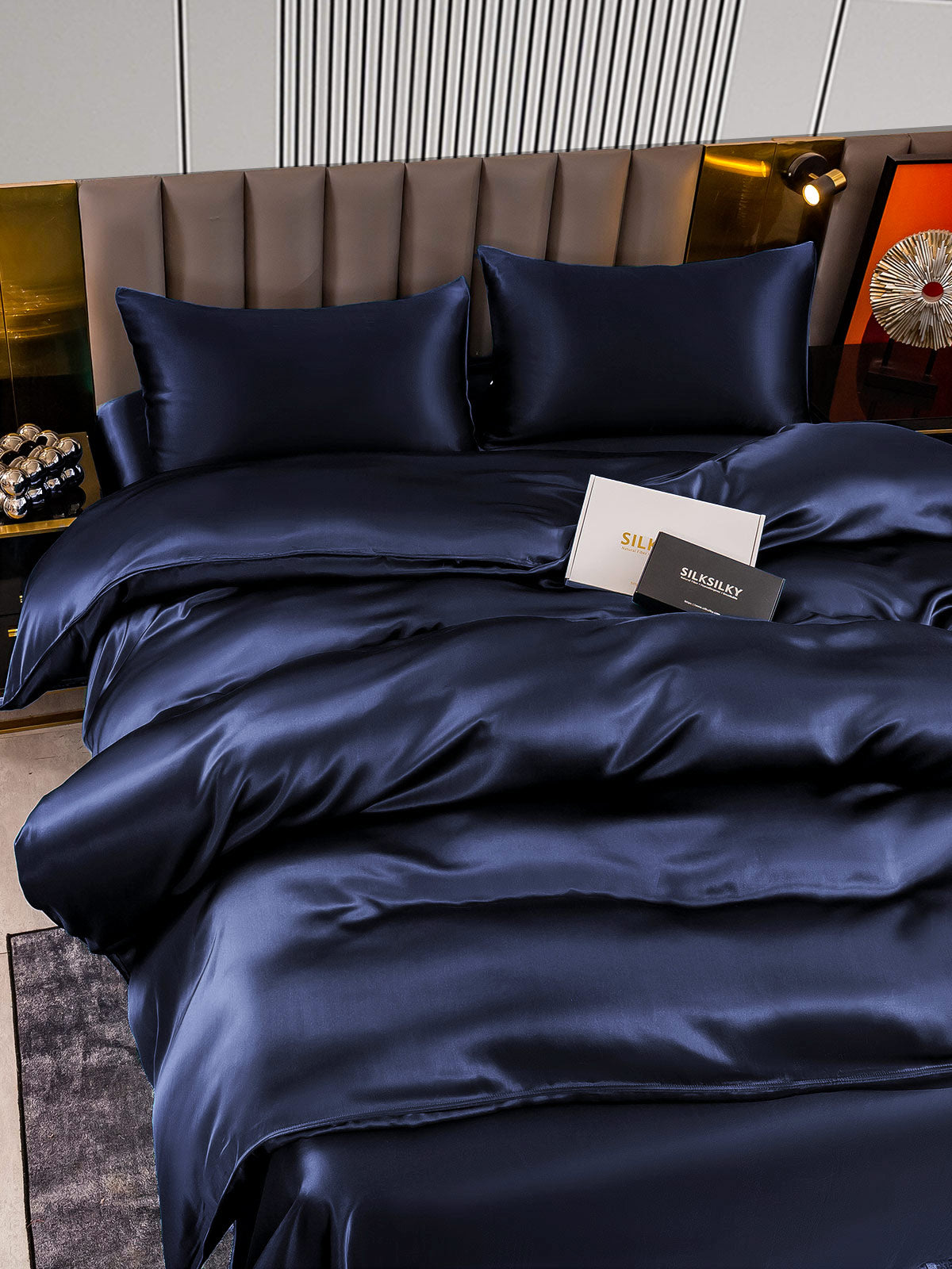 SilkSilky US 22Momme Pure Silk Bedding Set DarkBlue 004