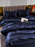 SilkSilky US 22Momme Pure Silk Bedding Set DarkBlue 004