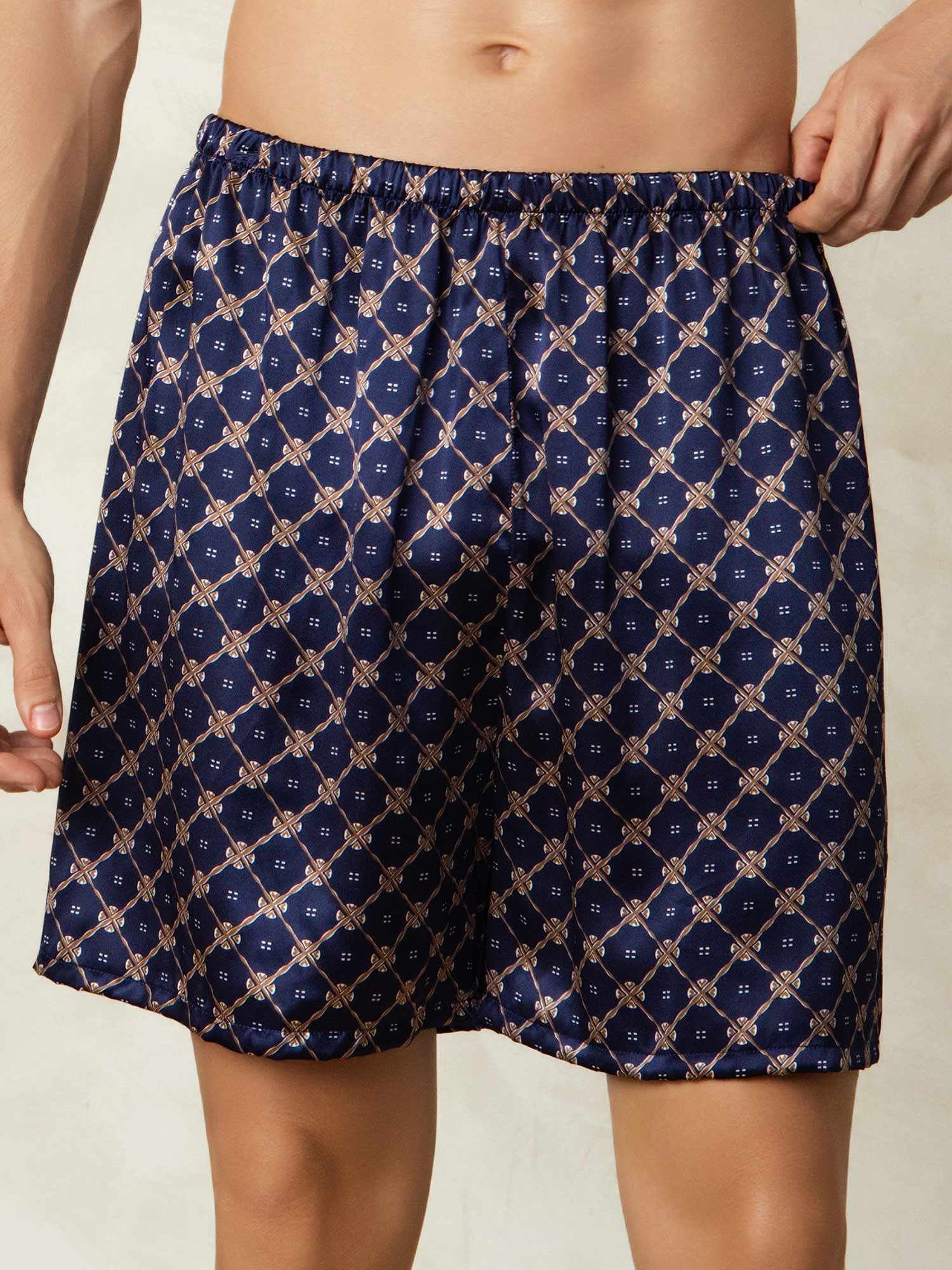 [Navy Chain] SilkSilky  Pure Silk Mens Sleep Bottoms 003