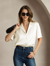 [Ivory] SilkSilky  Short Sleeve Notch Collar Women's Shirt 001