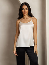 [Light Gray] SilkSilky  19Momme Stretch Silk Charmeuse Spaghetti Strap Scoop Neck Camisole Top 001