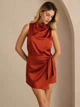 [Caramel] SilkSilky Sleeveless Cowl Neck Dress 004