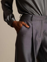 [Gray] SilkSilky  32Momme Silk-Wool Blend Women's Pants 004