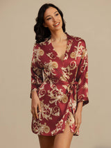 [Wine Dragon] SilkSilky  3/4 Sleeve Women's Robe 003