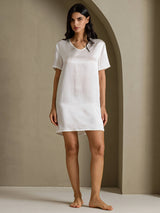 [White] SilkSilky  Half Sleeve V Neck Nightgown 007