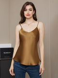 SilkSilky US Pure Silk Sleeveless V Neck Camisole Top Coffee 006