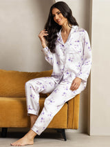 [Lilac Bloom] SilkSilky  Pure Silk Notch Collar Women's Pajamas 004,