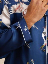 [Dark Blue] SilkSilky  Long Sleeve Notch Collar Men's Pajamas 006