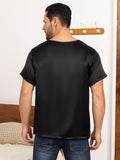 SilkSilky US Pure Silk Short Sleeve Round Neck Men's T Shirt Black 002