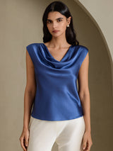 [Real Teal] SilkSilky  Cap Sleeve Cowl Neck Women's T-Shirt 001