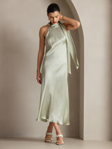 [Light Green] SilkSilky  Sleeveless Tie Neck Dress 005