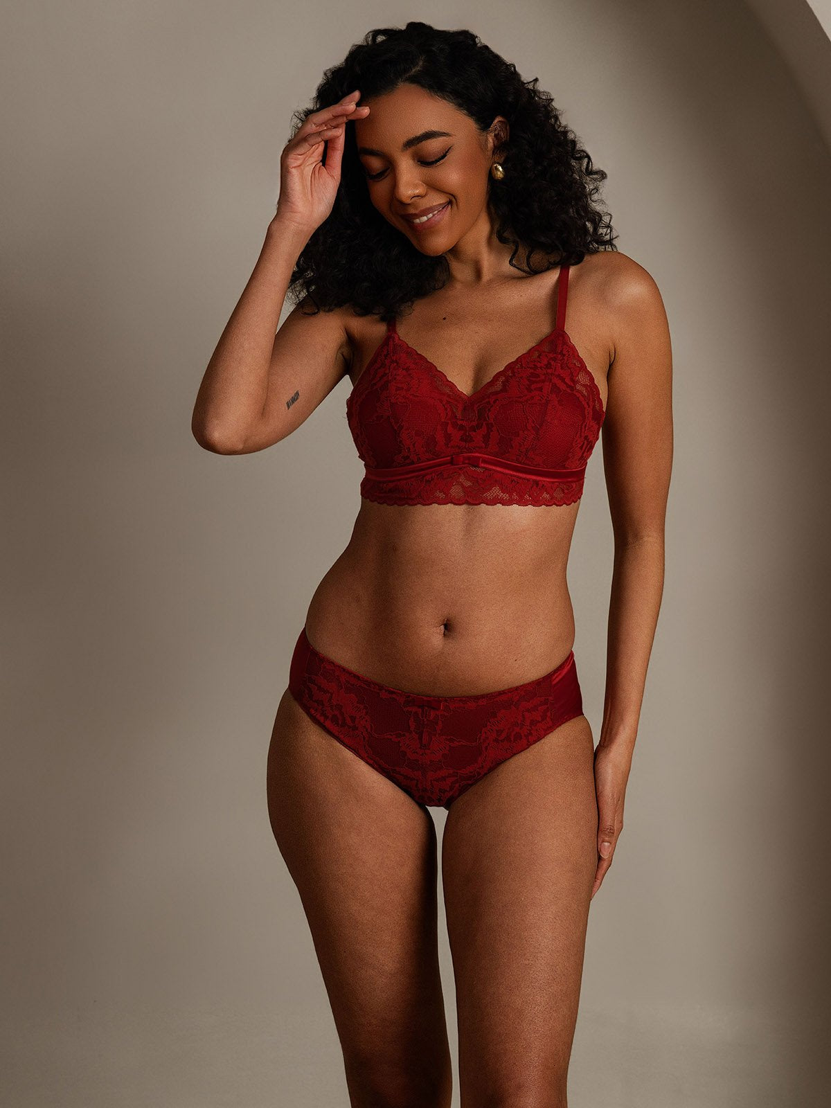 SilkSilky Silk Blend Bra&Panty Set DarkRed 007