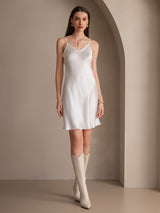 [White] SilkSilky  Spaghetti Strap V Neck Dress 006