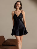 SilkSilky Pure Silk Deep V Neck Dress Black 007