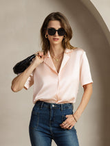[Pink] SilkSilky  Short Sleeve Notch Collar Women's Shirt 003