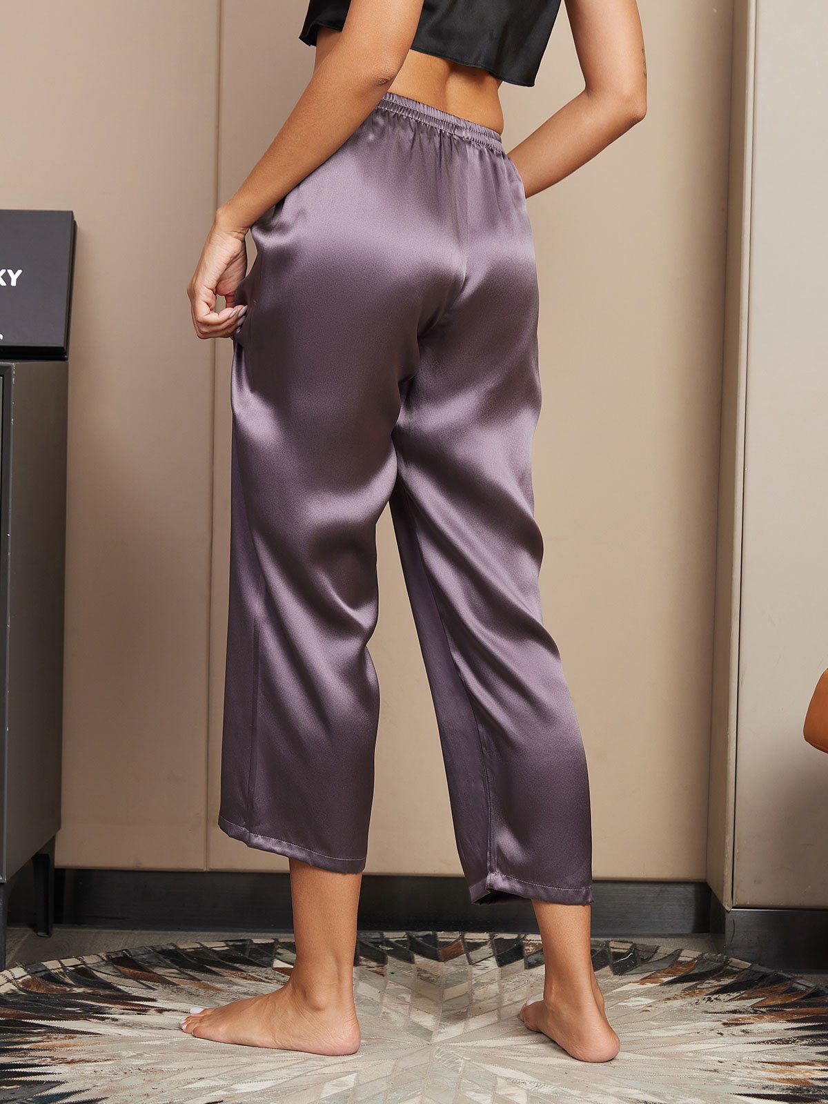 [Purple Gray] SilkSilky  Pure Silk Womens Sleep Bottoms 002